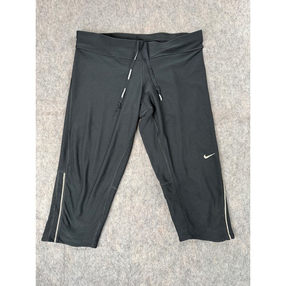 Nike Womens Dri-FIT Running Capri Leggings Black Crop Athletic Pants Size‎ M